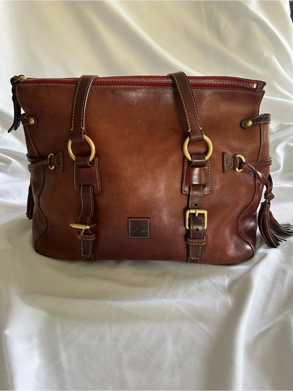Dooney & Bourke Florentine Leather Satchel Tote Bag Chestnut Brown Vachetta